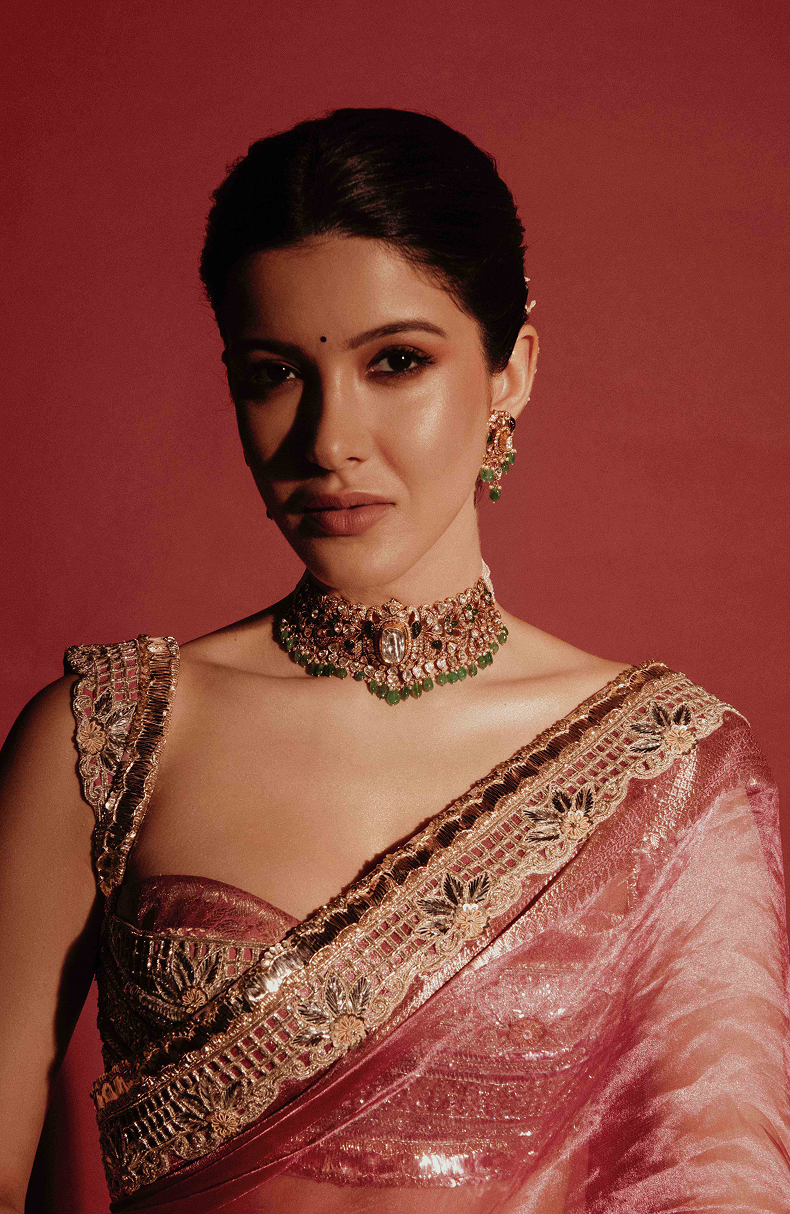 Shanaya Kapoor in our Pink Tissue Saree Set