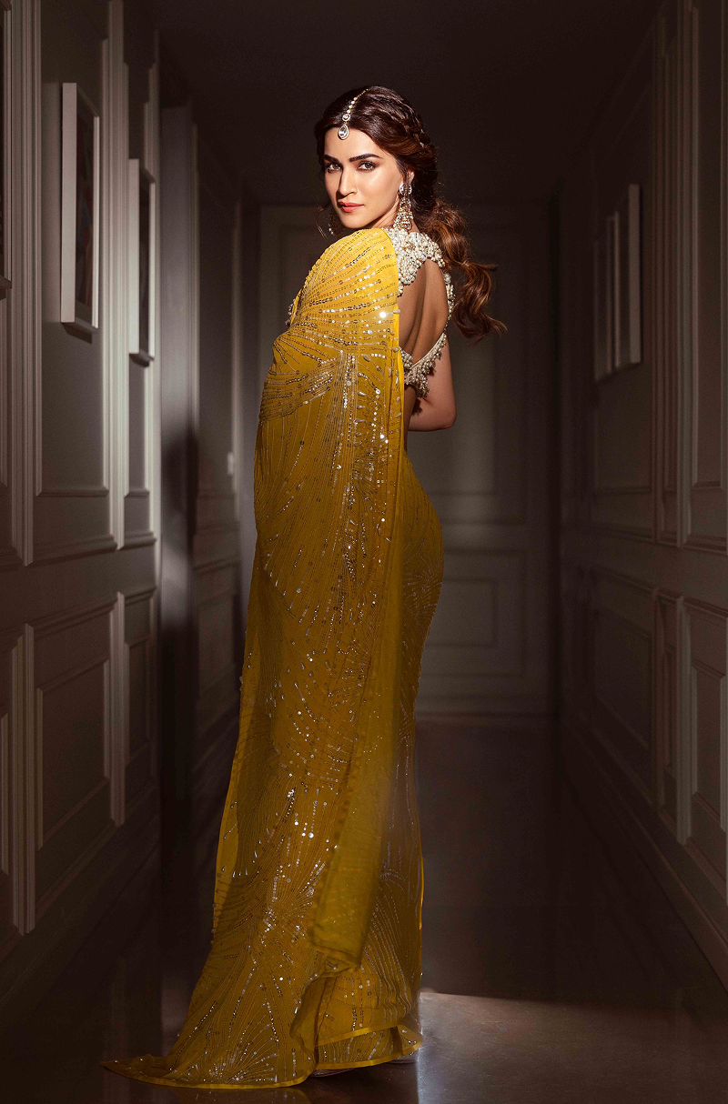Kriti Sanon in our Yellow Sequin Saree Set