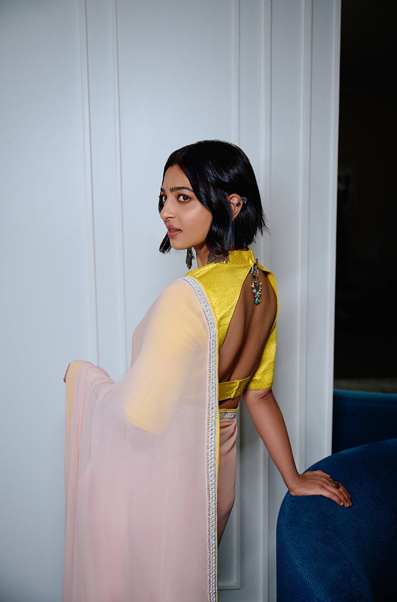Radhika Apte in our Light Pink Georgette Saree Set