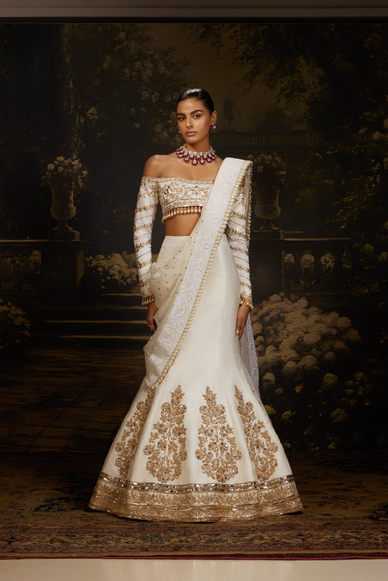 Ivory Silk Embroidered Lehenga Set