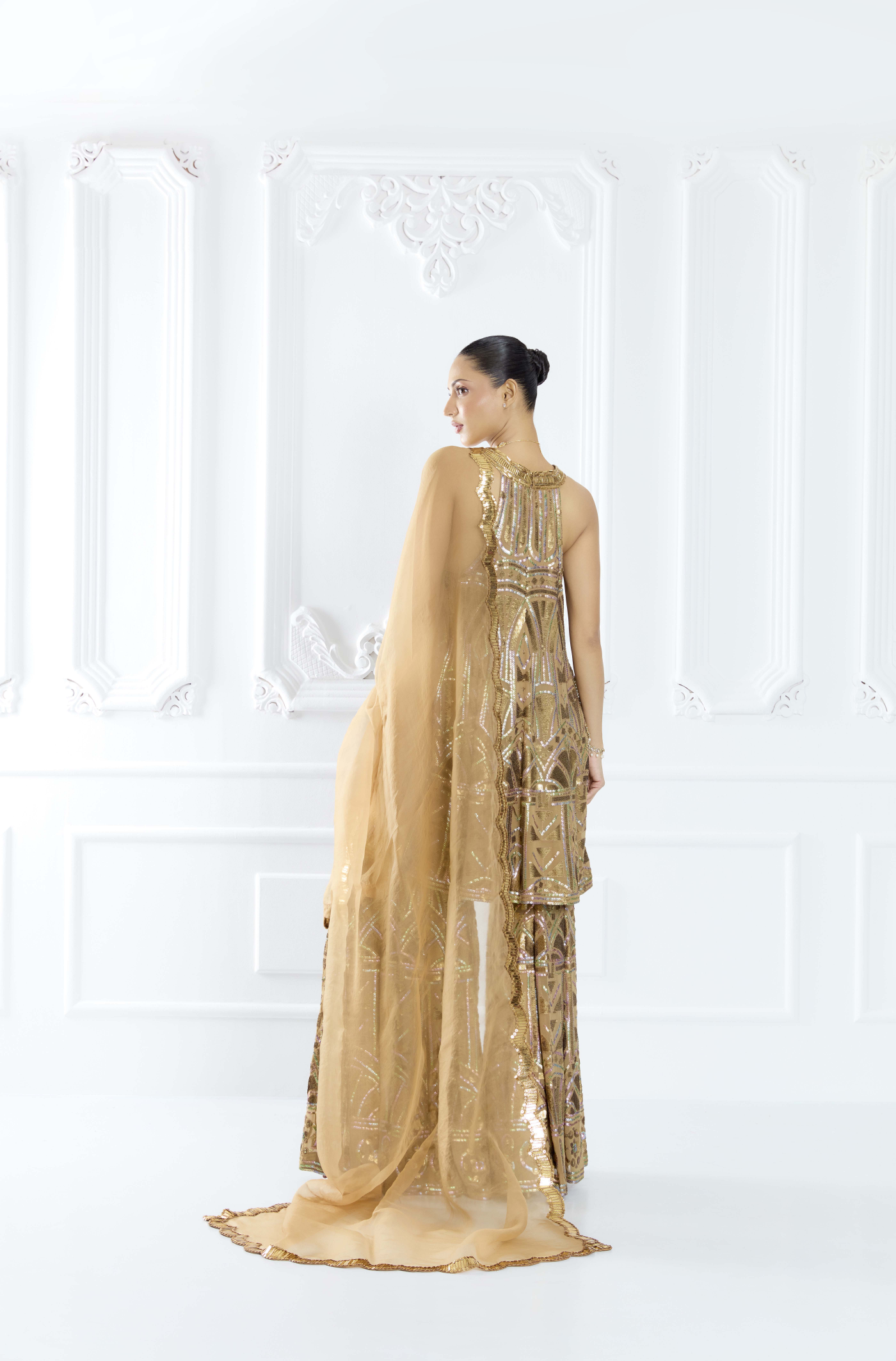 Olive Embroidered Sharara Set
