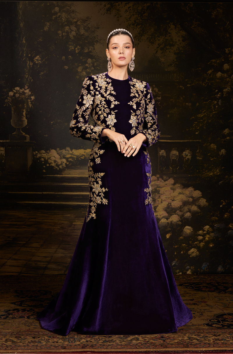 sachin and babi light blue dress Deep Aubergine Velvet Gown – Manish Malhotra