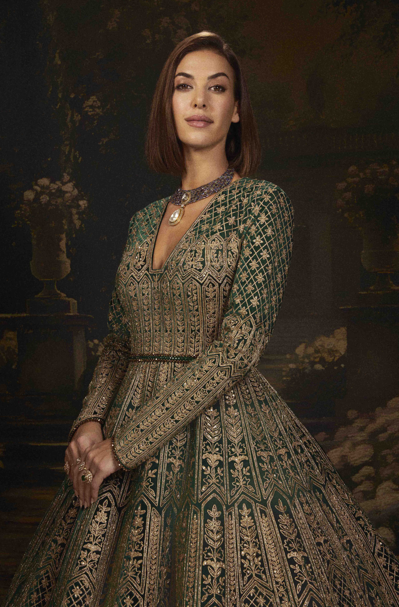 Bottle Green Velvet Classic Gown