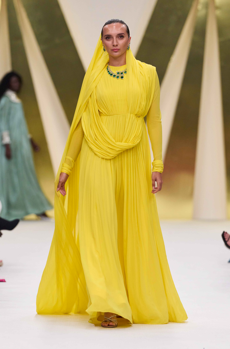 Yellow Gathered Drape Gown