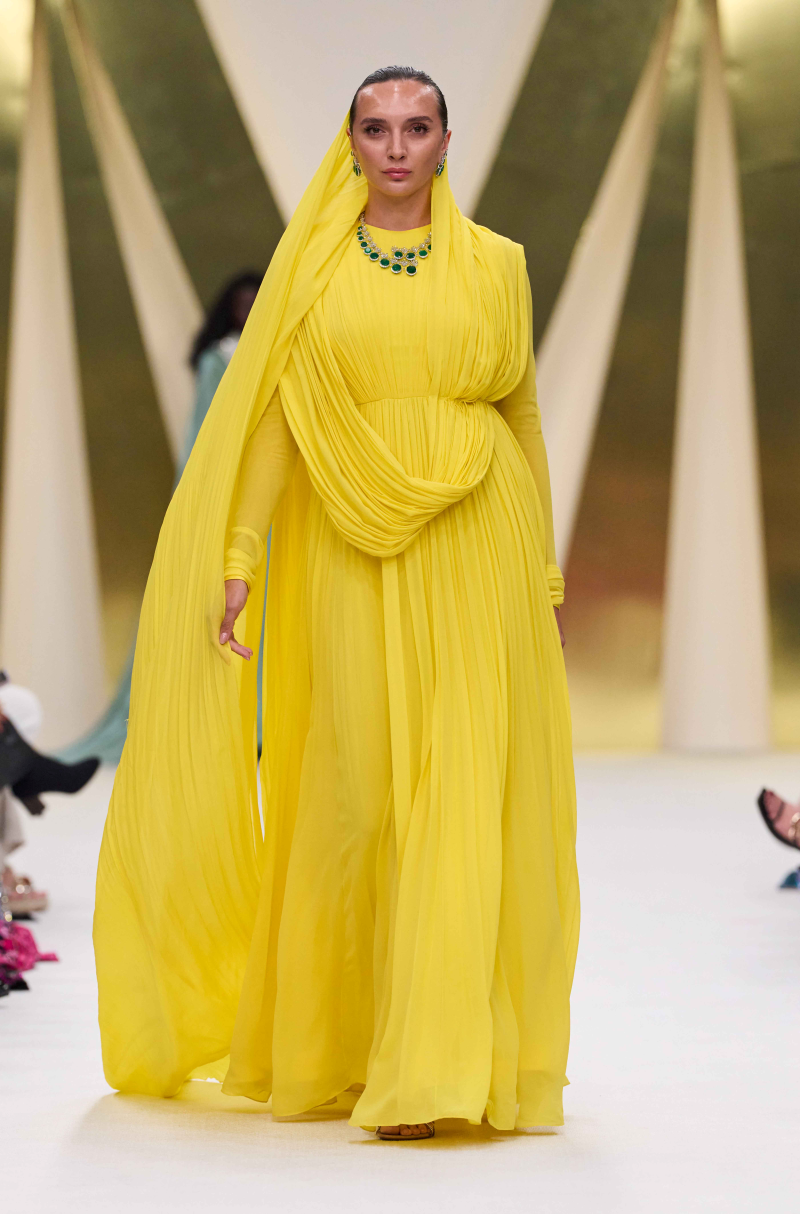 Yellow Gathered Drape Gown