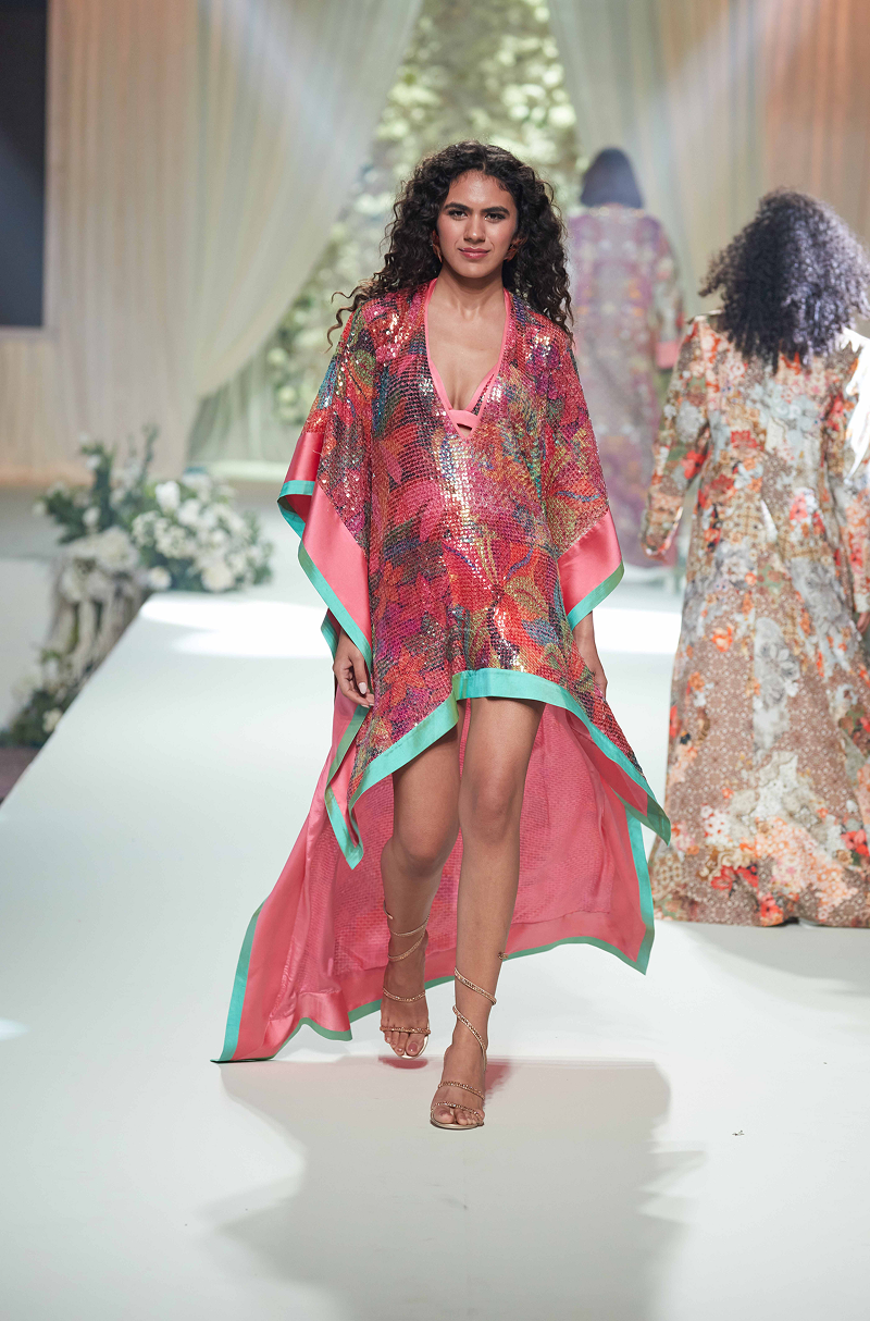 Pink Sequin Printed High Low Dress