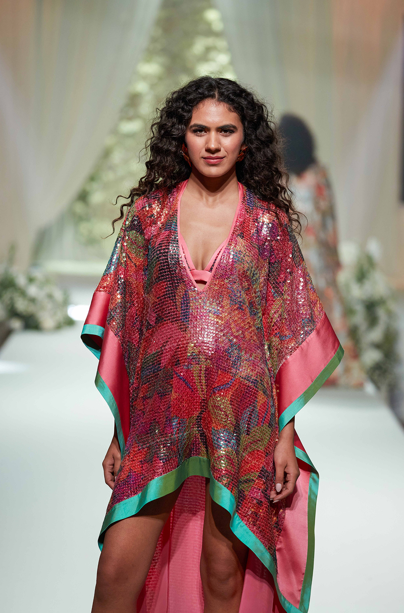 Pink Sequin Printed High Low Dress