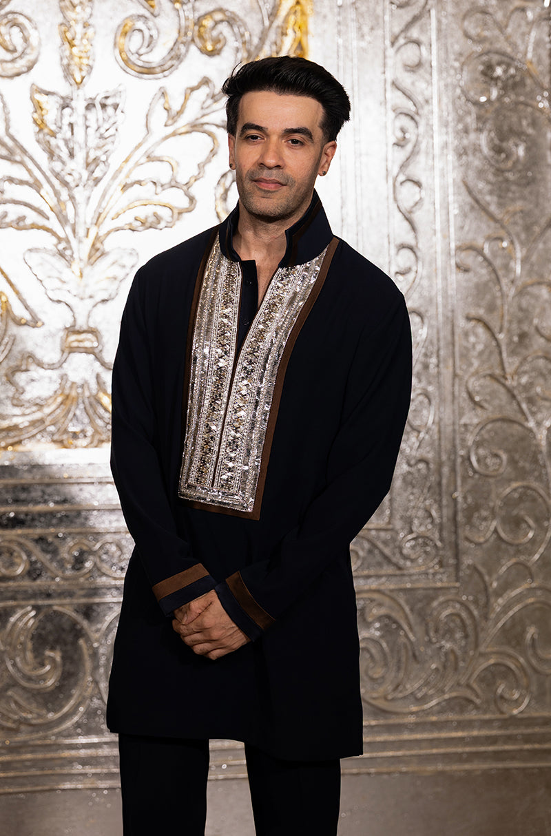 Punit Malhotra in our Navy Blue Placket Embroidered Kurta Set