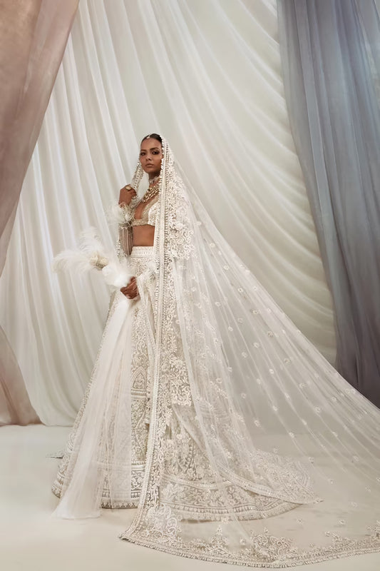 Ivory Mijwan Chikankari Embroidered Lehenga Set