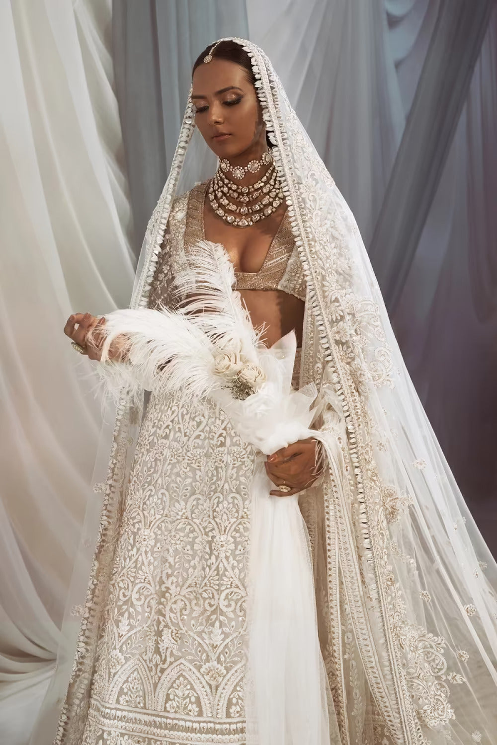 Ivory Mijwan Chikankari Embroidered Lehenga Set