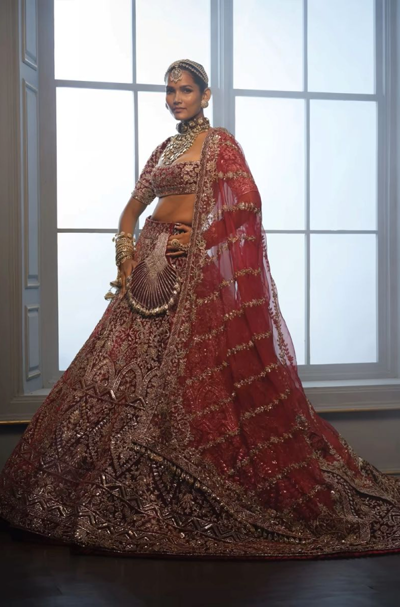 Deep Maroon Zardosi Encrusted Lehenga Set