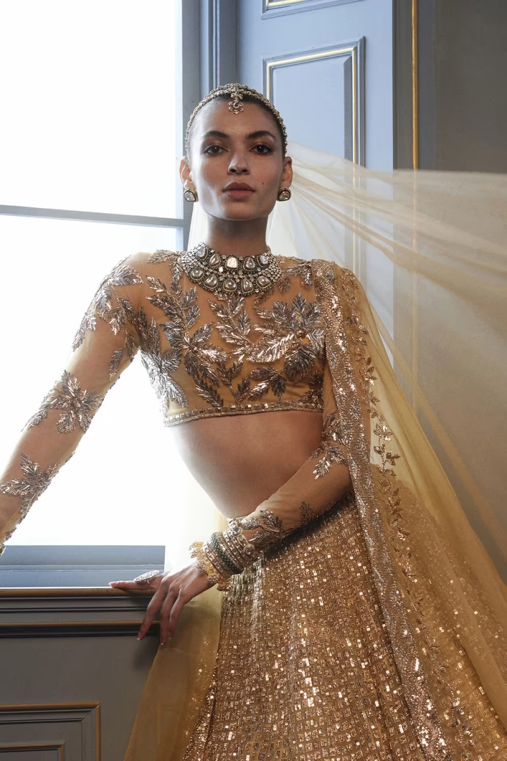 Gold Square Embroidered Lehenga Set