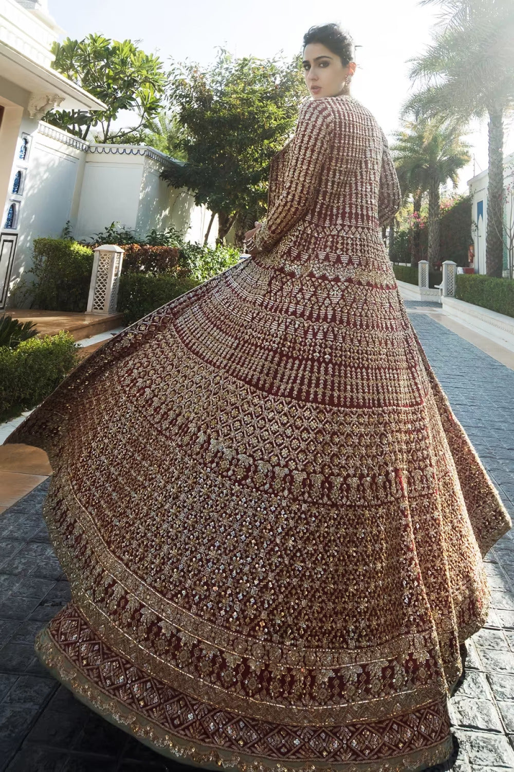 Sara Ali Khan on our Wine Raw Silk with Gold Embroidered Lehenga Set