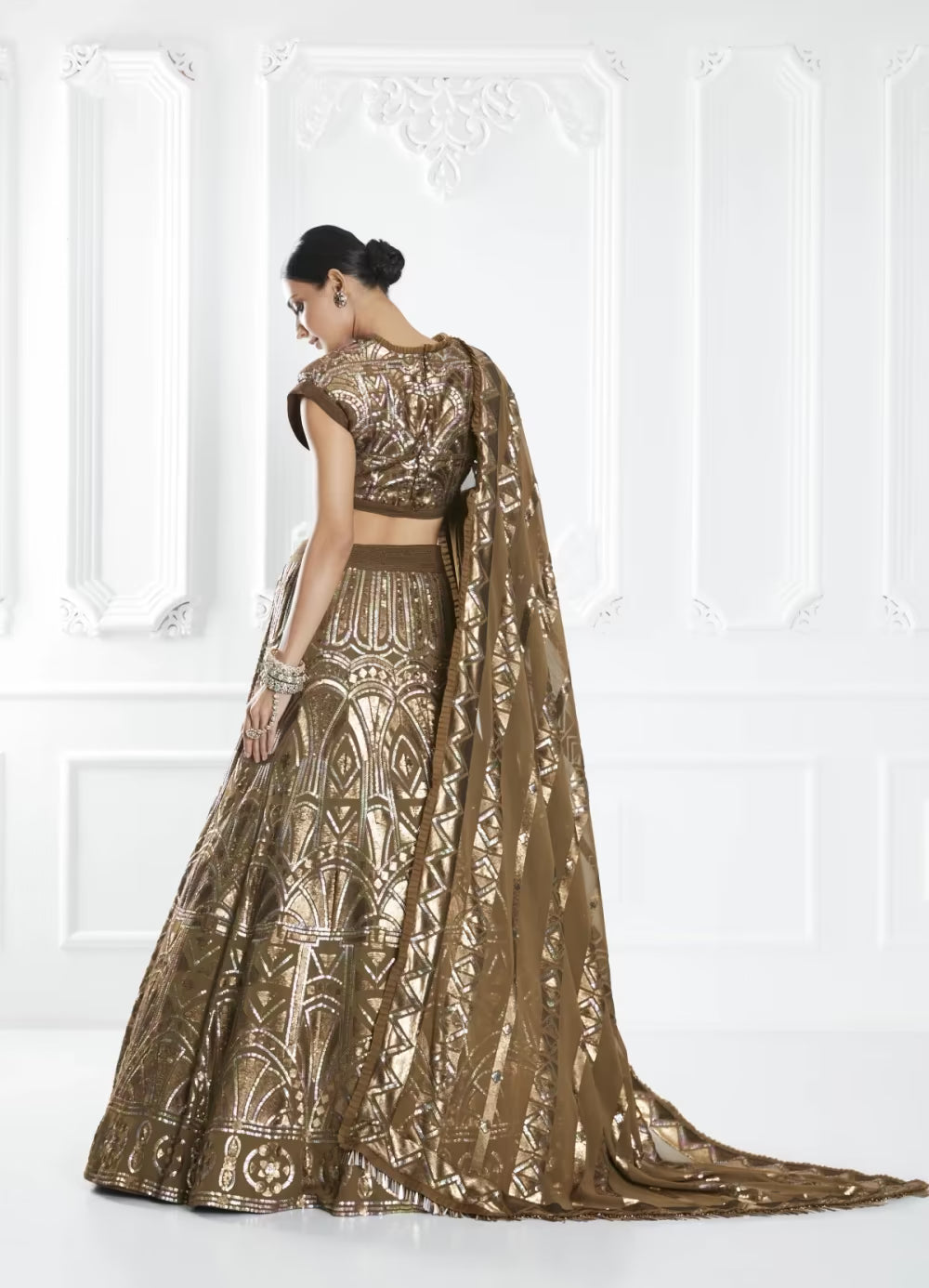 Brown Sequin Embellished Lehenga Set