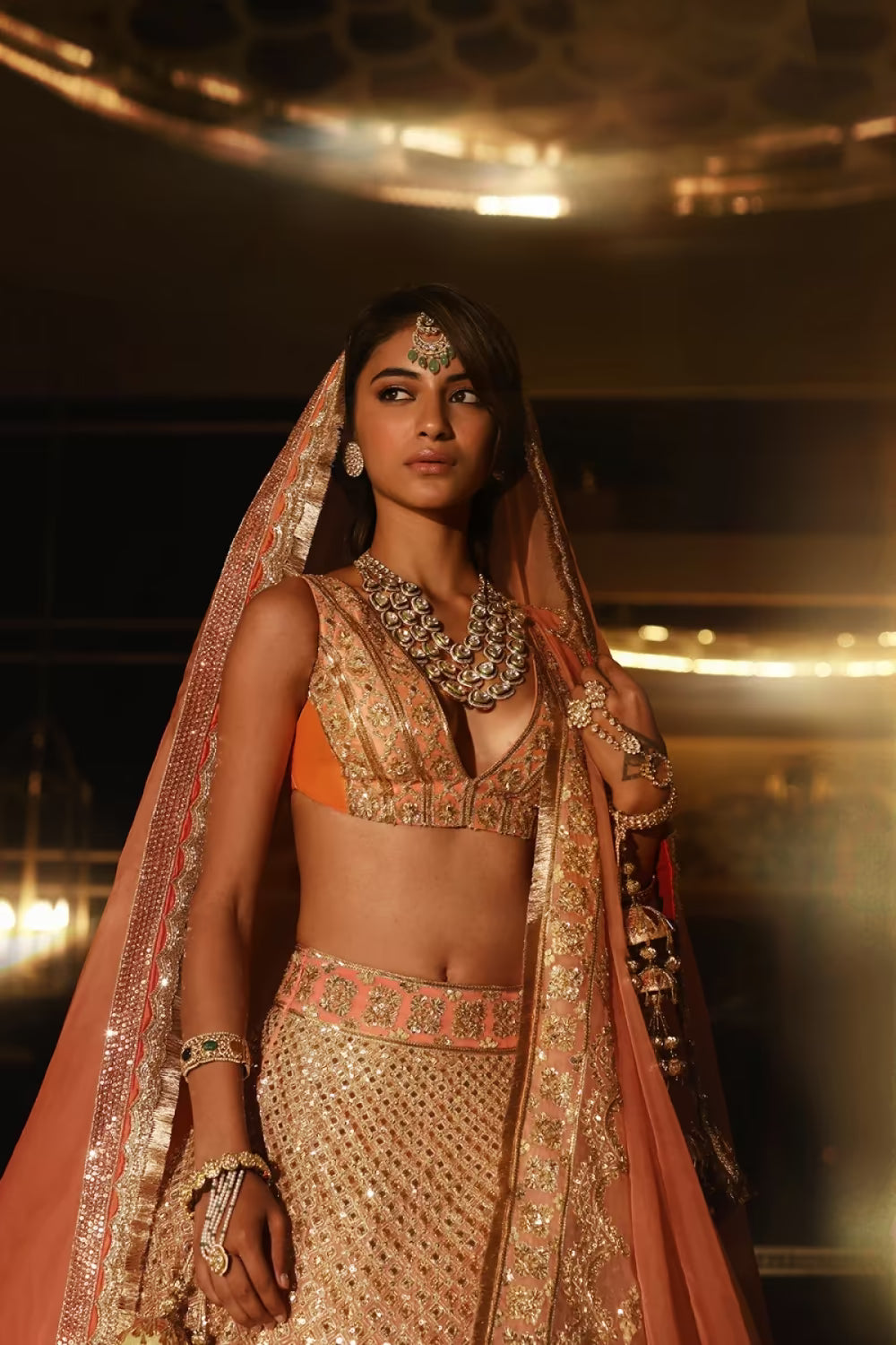 Peach Gold Dori Embroidered Lehenga Set