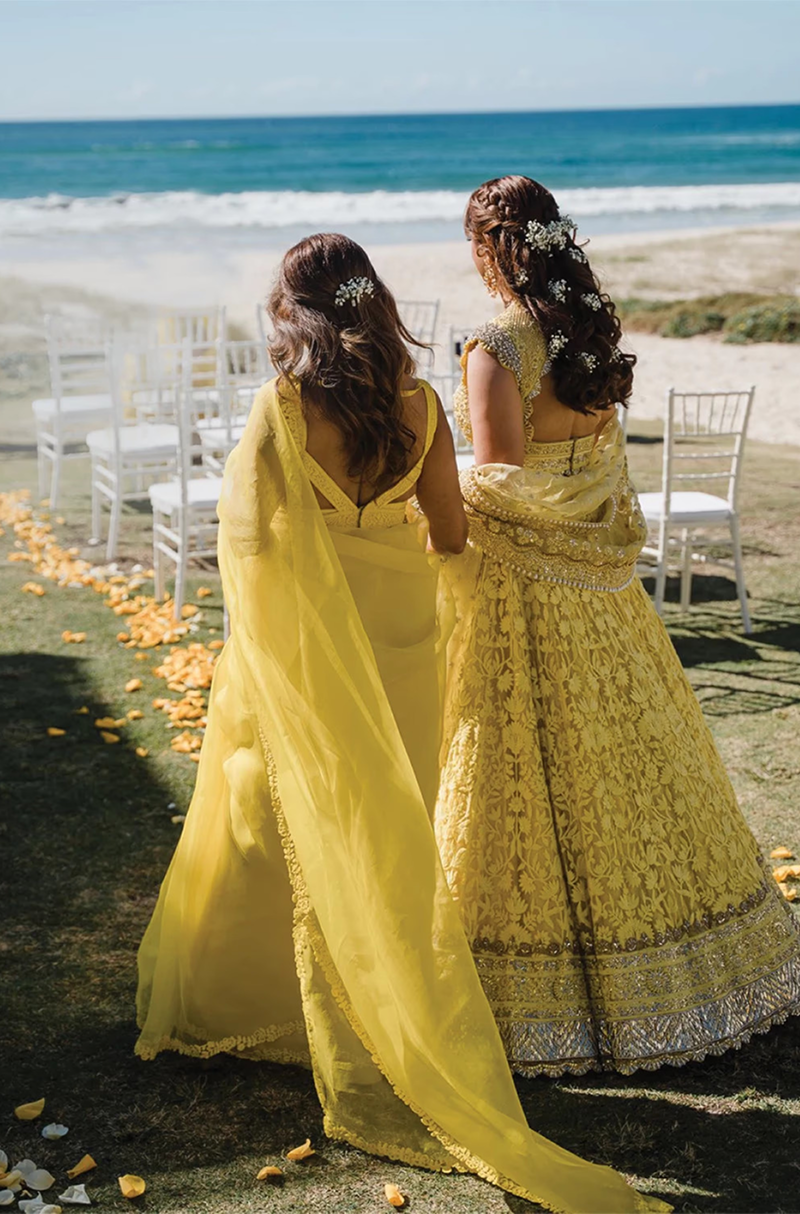 Bride: Sonia Sahni in our Yellow Embroidered Lehenga Set