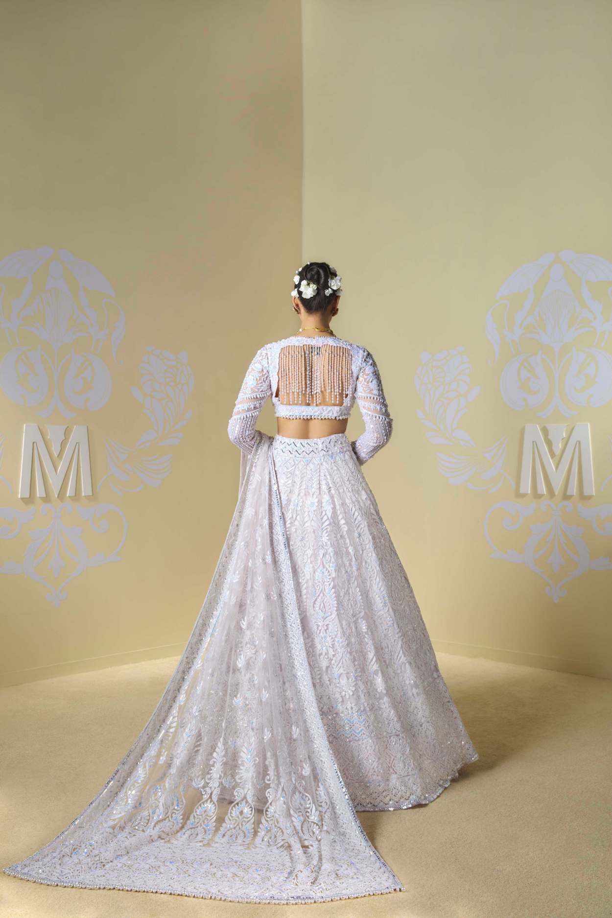 Powder Pink and Ivory Kashmiri Embroidered Lehenga Set