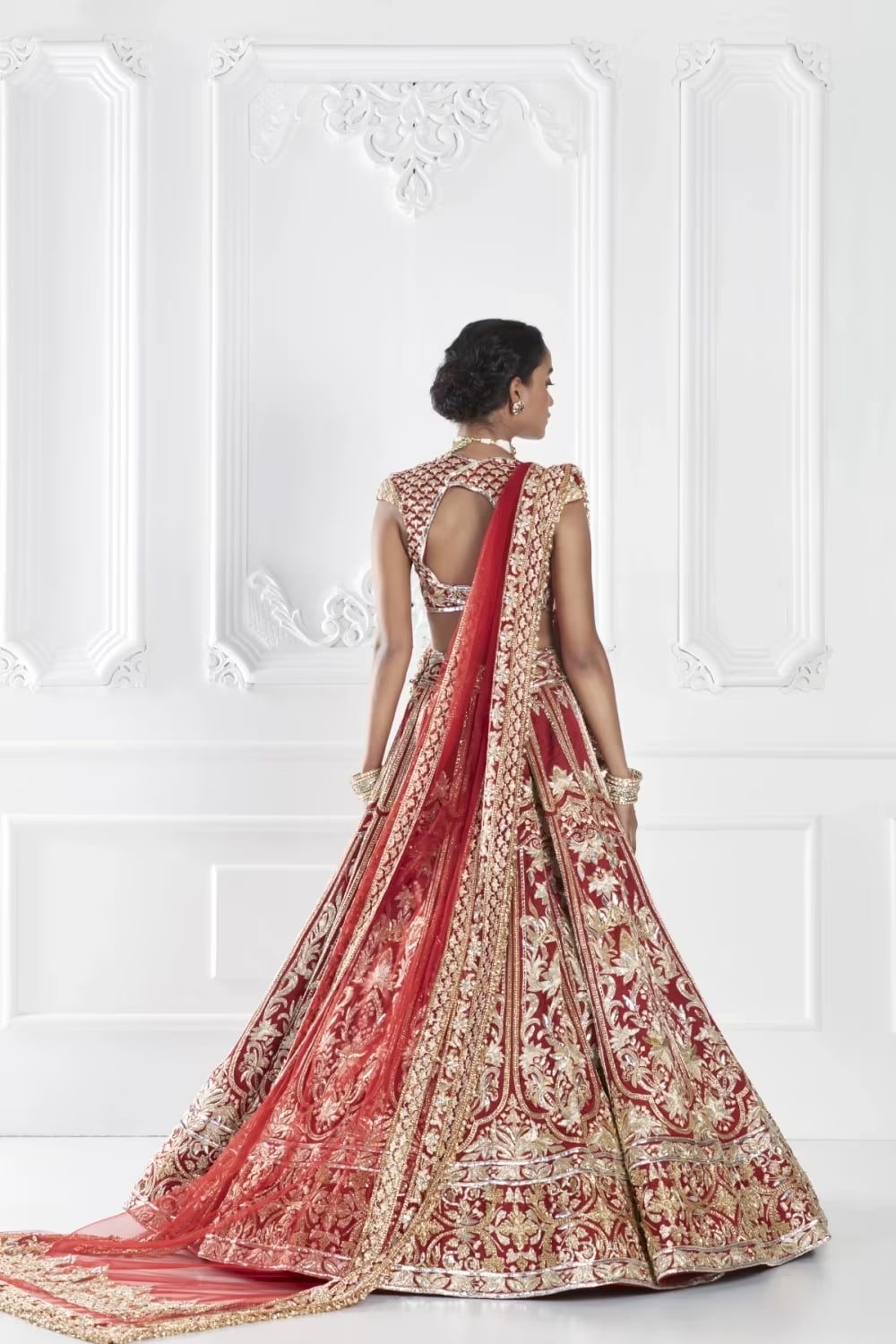 Red Gold Tissue Embroidered Lehenga Set