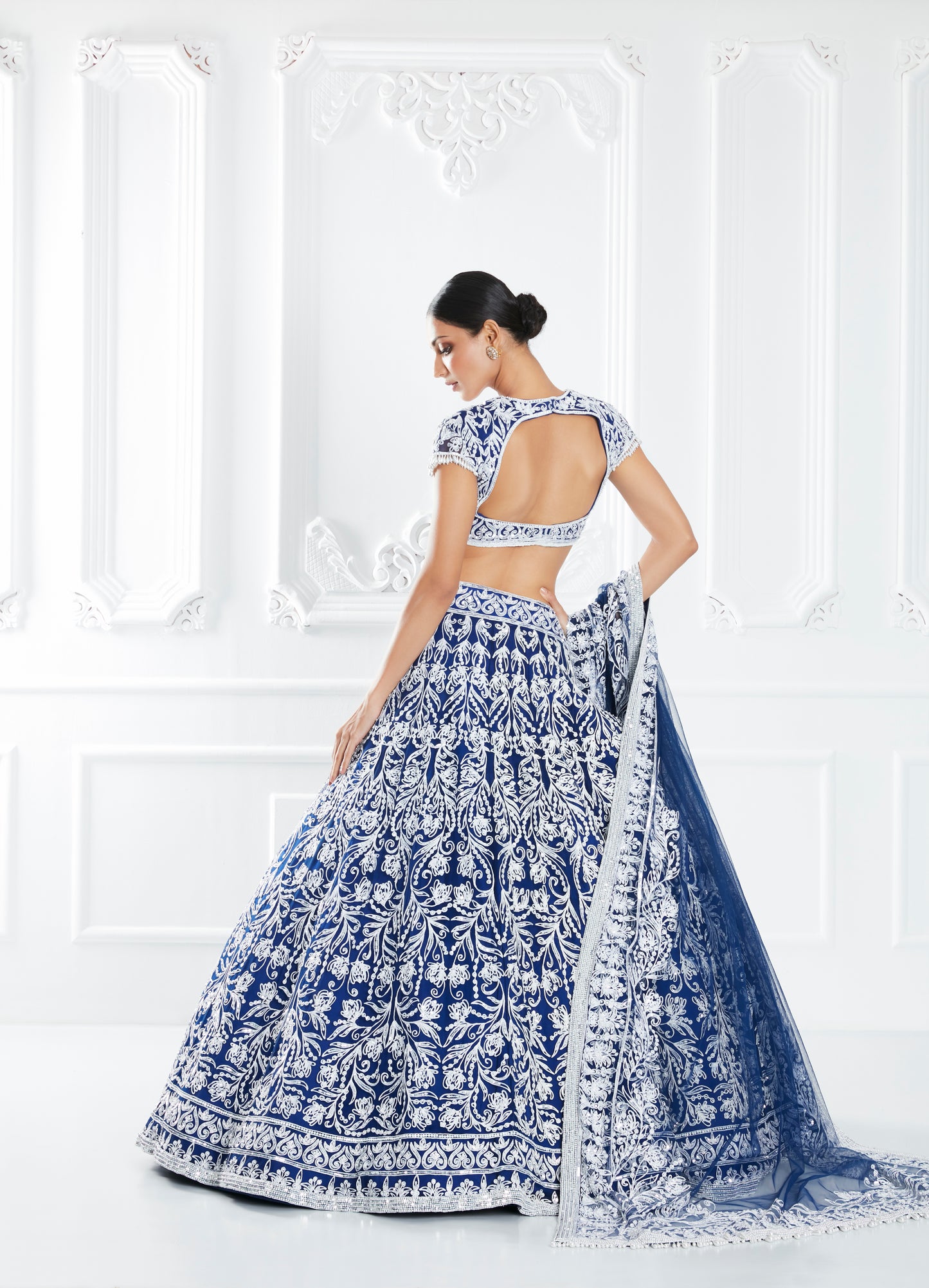 Navy Blue Embroidered Lehenga Set