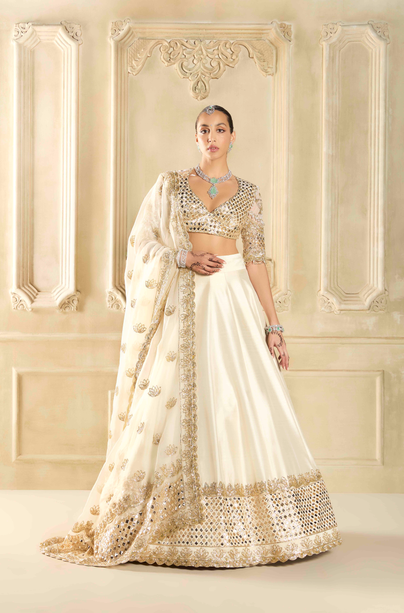 Lotus Bloom Ivory Embroidered Lehenga Set