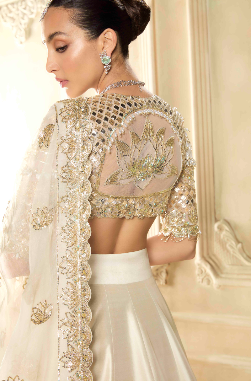 Lotus Bloom Ivory Embroidered Lehenga Set