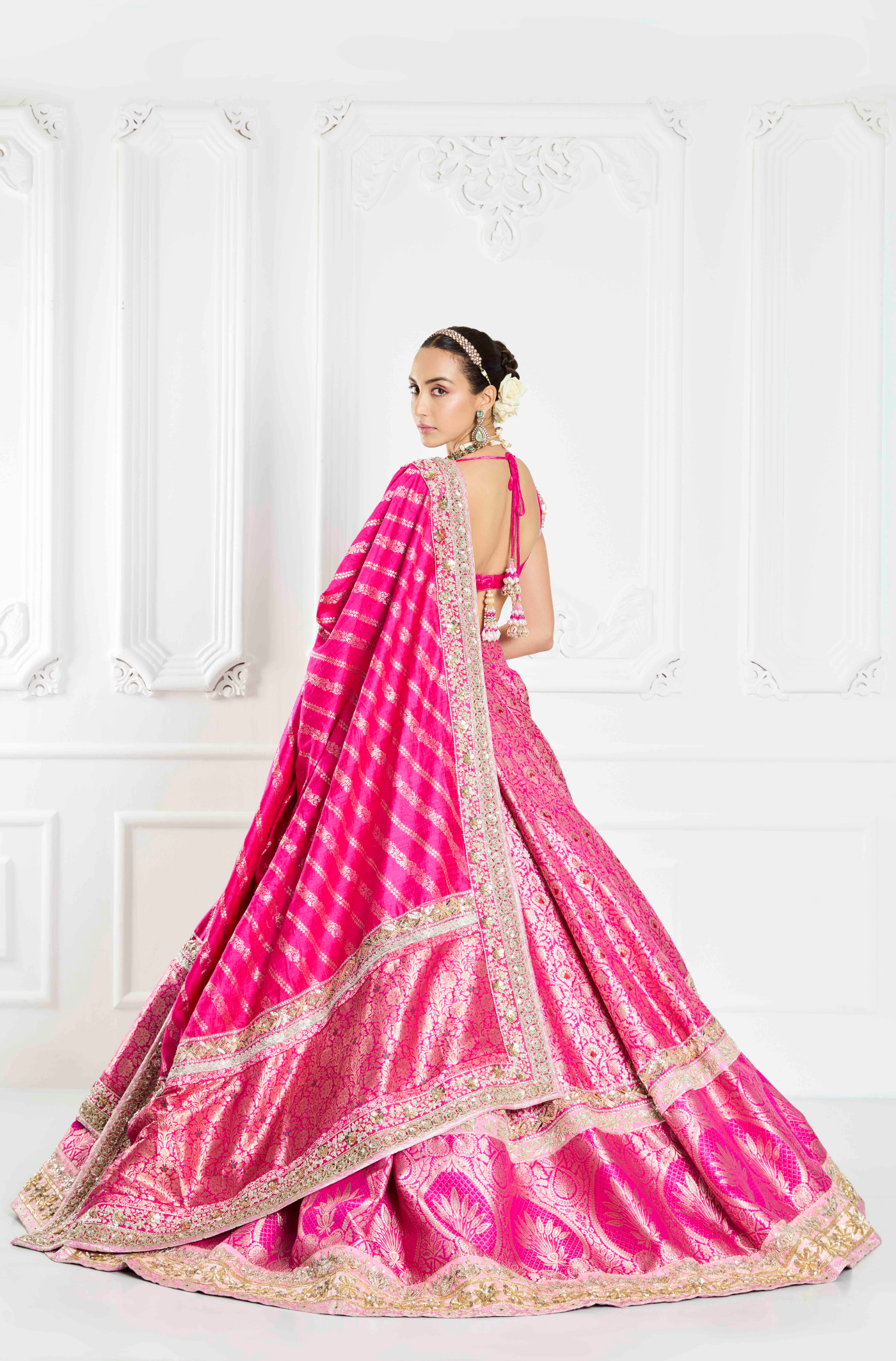 Fuchsia Pink Brocade Lehenga Set