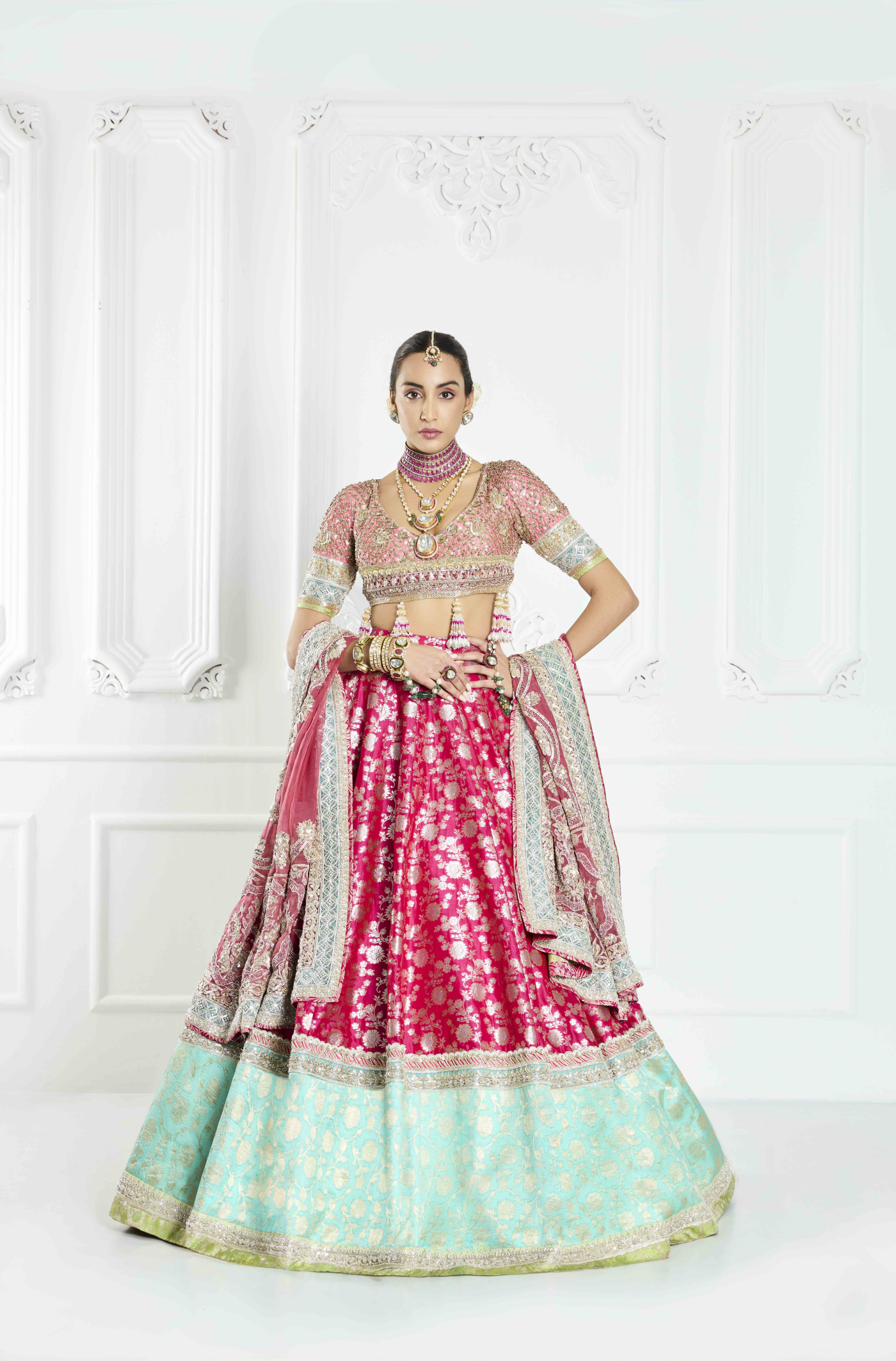 Magenta Pink Brocade Lehenga Set