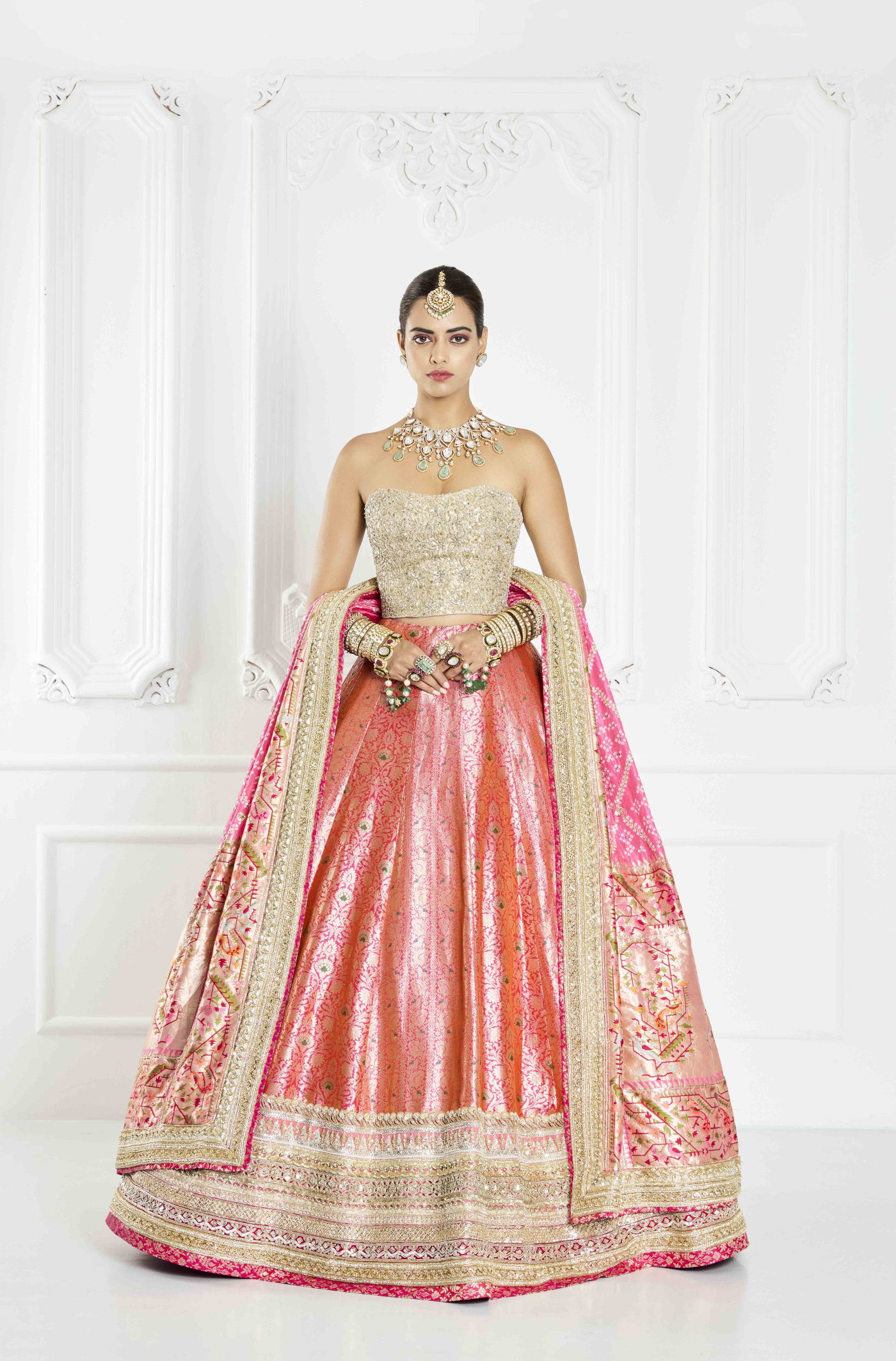 Dual Pink Brocade Lehenga Set