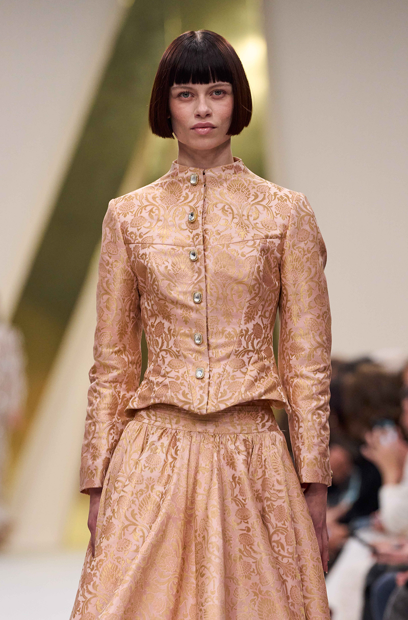 Salmon Pink Brocade Skirt Set