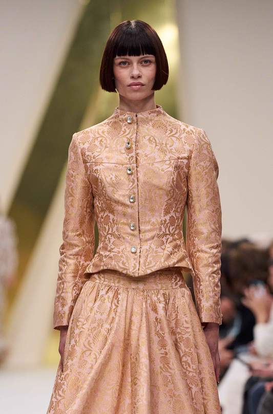 Salmon Pink Brocade Skirt Set