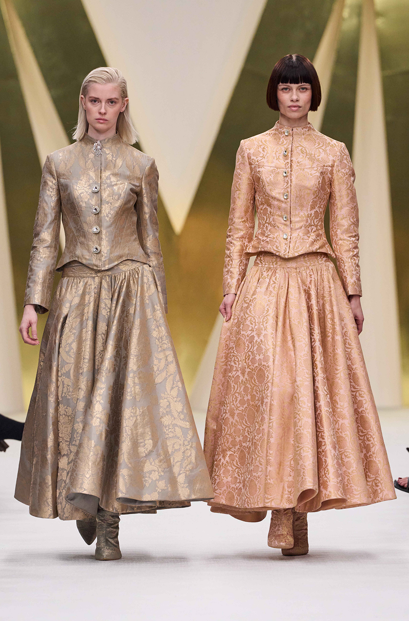 Salmon Pink Brocade Skirt Set