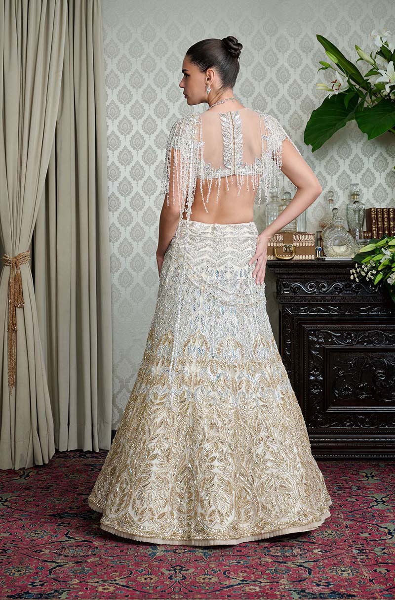 Silver & Gold Leaf Stone Embroidered Lehenga Set