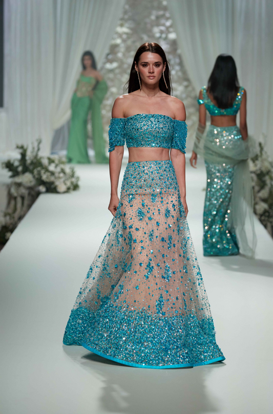 Nude & Blue Fit to Flare Lehenga Set