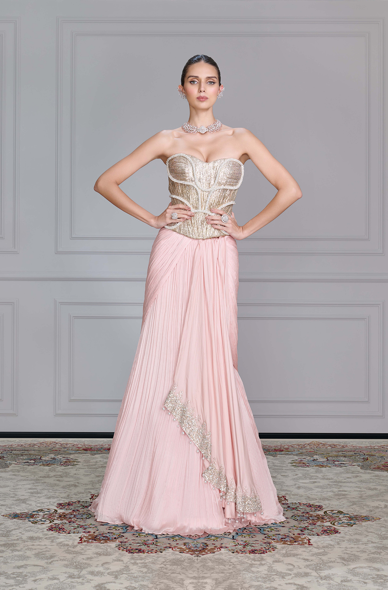 Blush Pink Draped Skirt Set