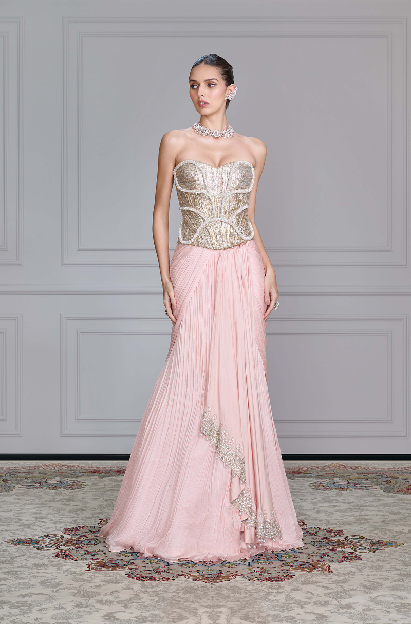 Blush Pink Draped Skirt Set