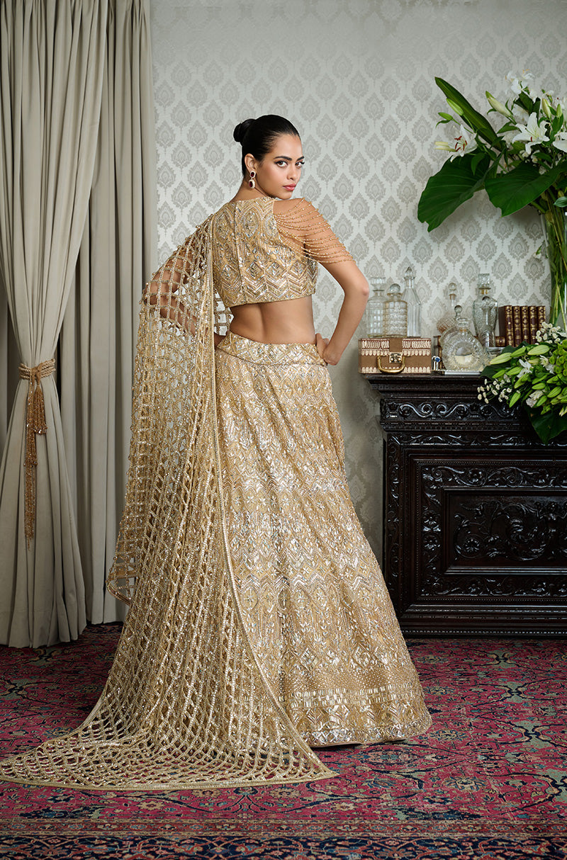 Gold Geometric Sequin Embroidered Lehenga Set