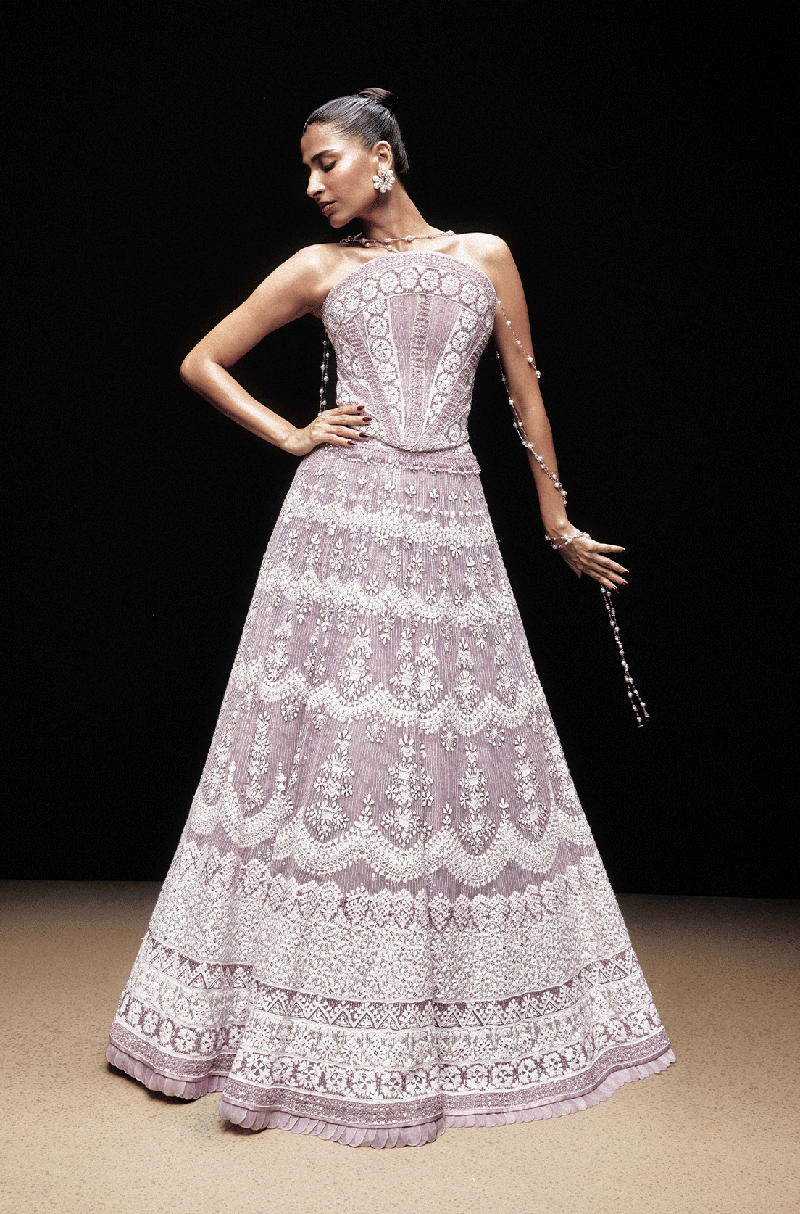 Lilac With Ivory Scallop Mijwan Lehenga Set