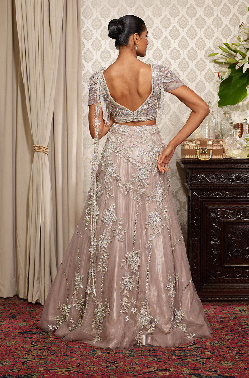 Grey Floral Embroidered Lehenga Set