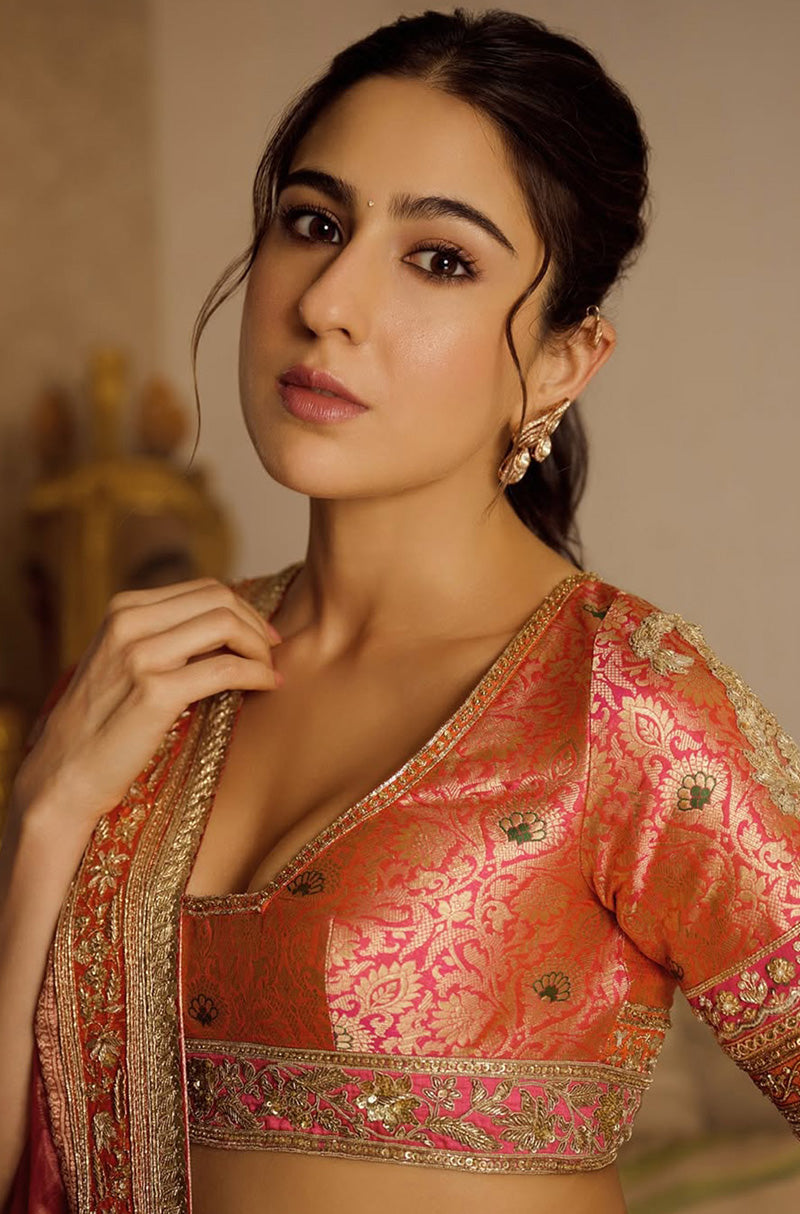 Sara Ali Khan in our Multi Color Brocade Embroidered Lehenga Set
