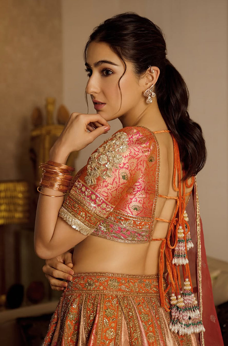 Sara Ali Khan in our Multi Color Brocade Embroidered Lehenga Set