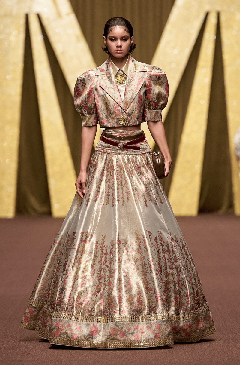 Gold Tissue Floral Printed Lehenga Set