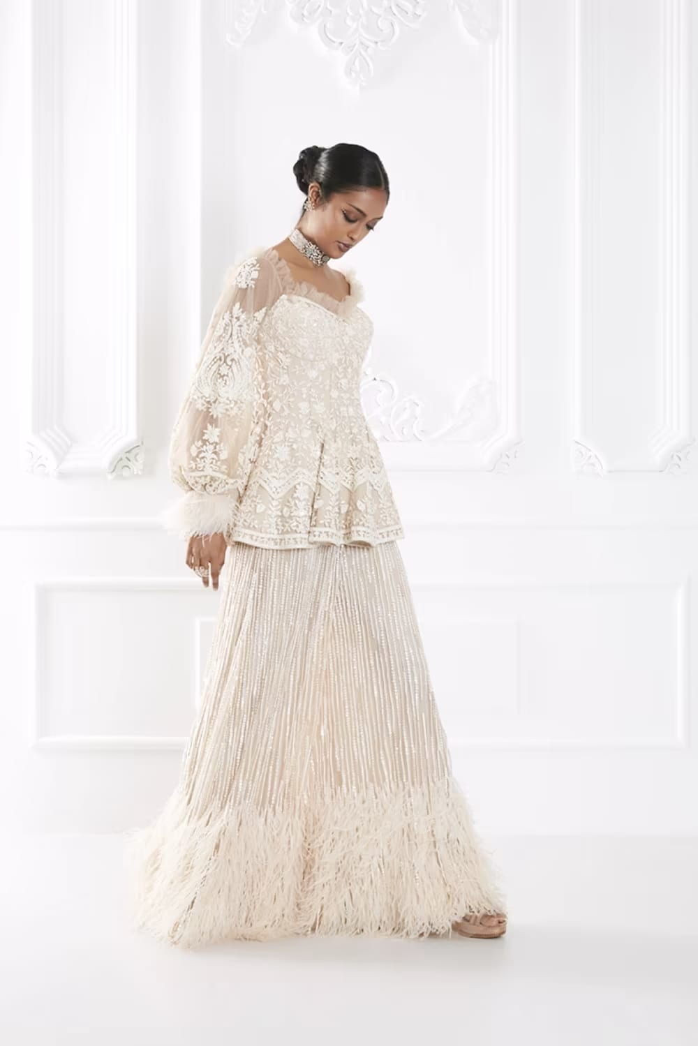 Ivory Dori Embroidered Peplum Pant Set