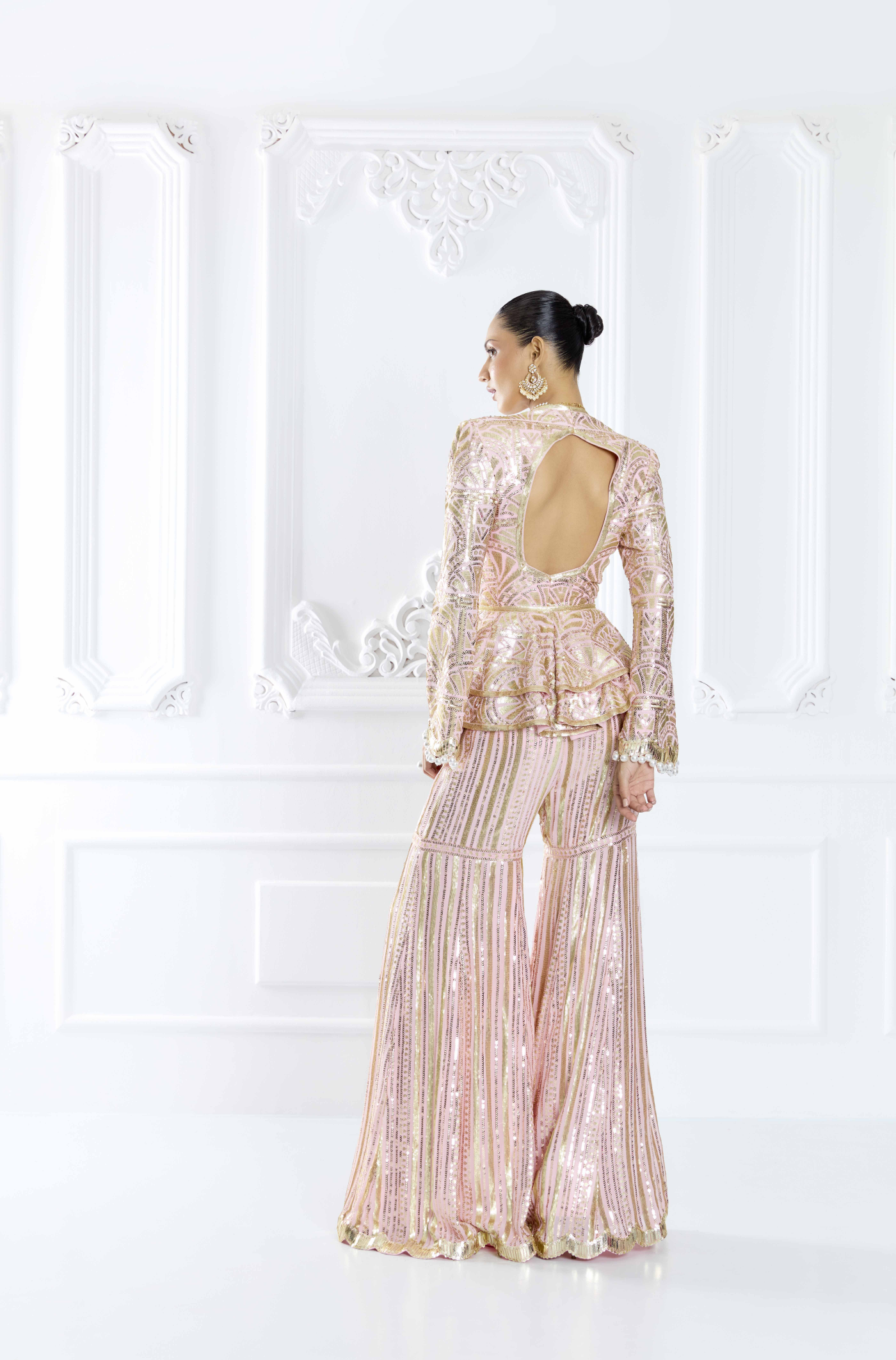 Blush Pink Embroidered Peplum Set