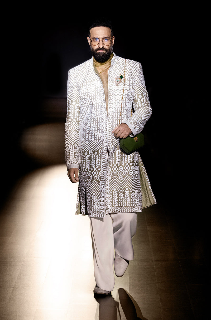 Moss Green with Ivory Mijwan Sherwani Set