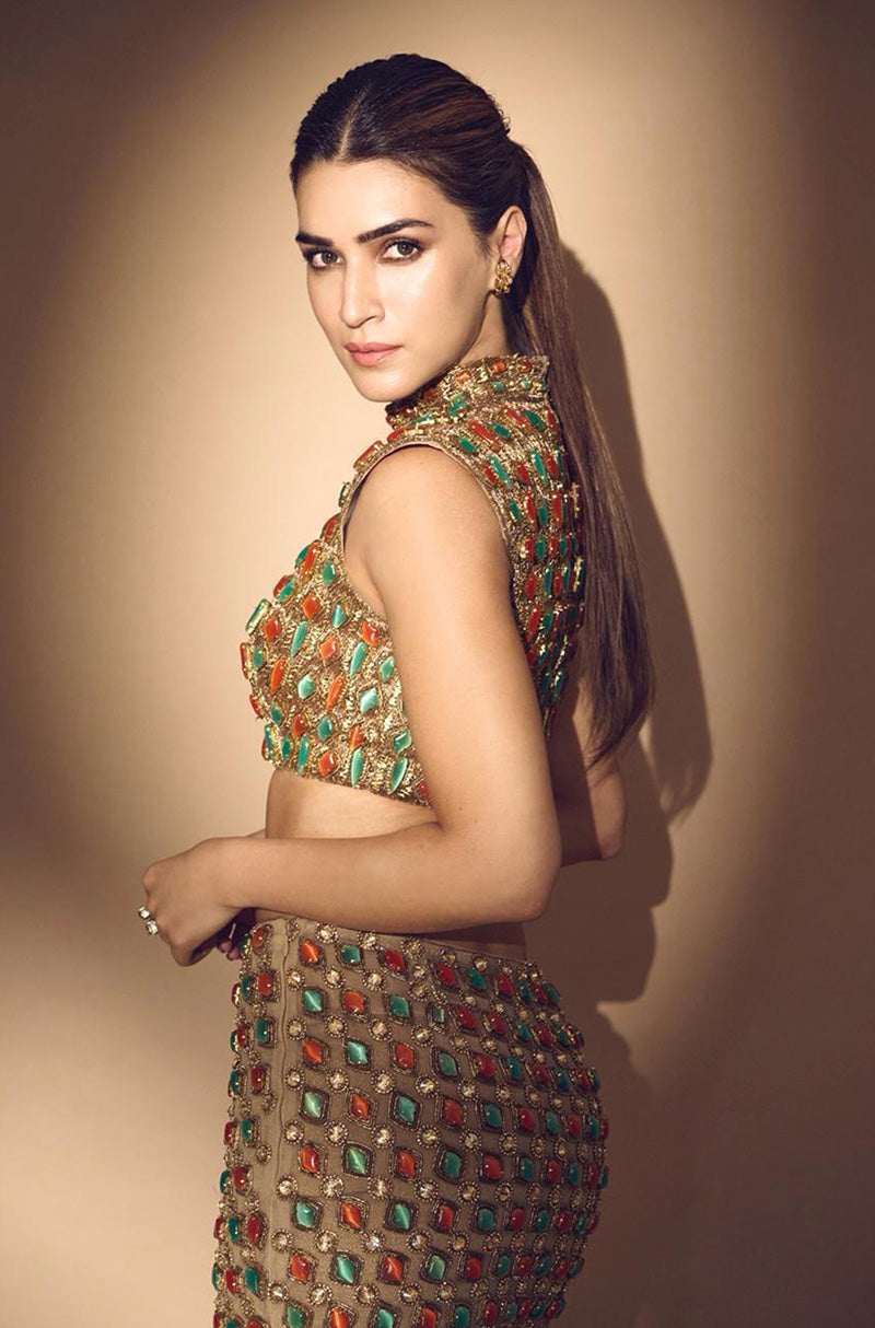 Kriti Sanon in our Gold Stone Corset Fitted Skirt Set