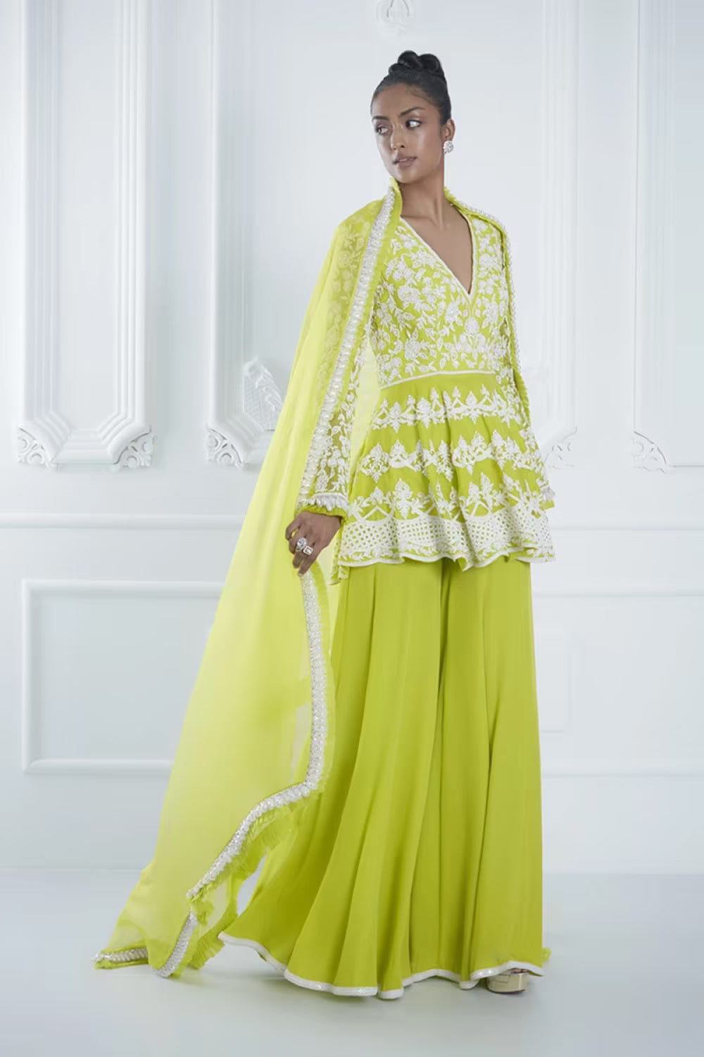 Neon Green Short Peplum Kurta Set