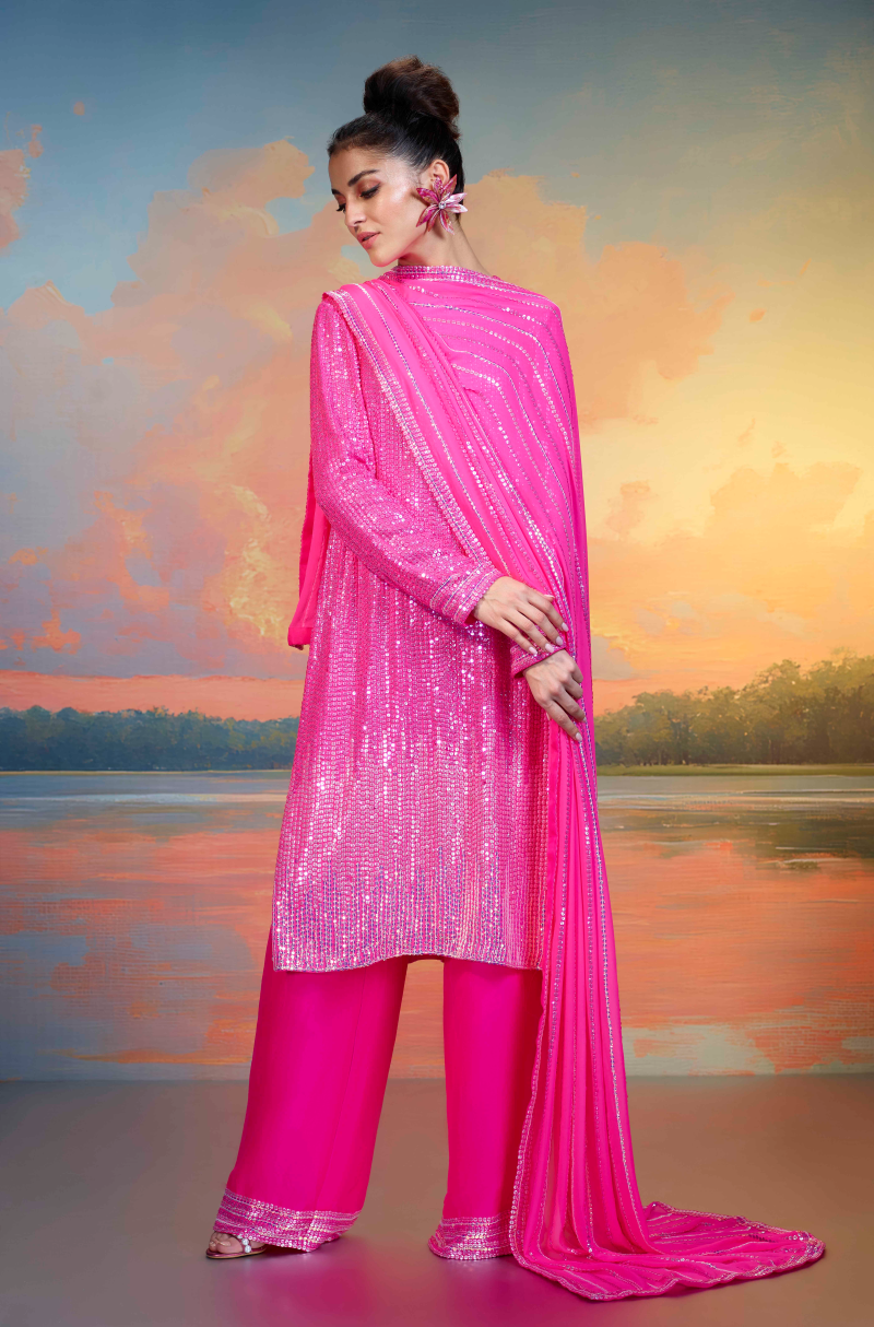 Pink Ombre Moon Sequin Kurta Set