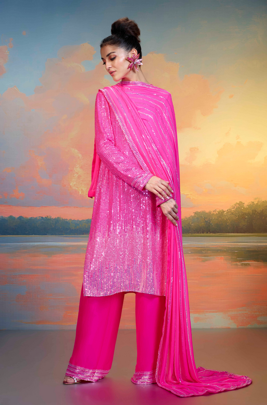 Pink Ombre Moon Sequin Kurta Set