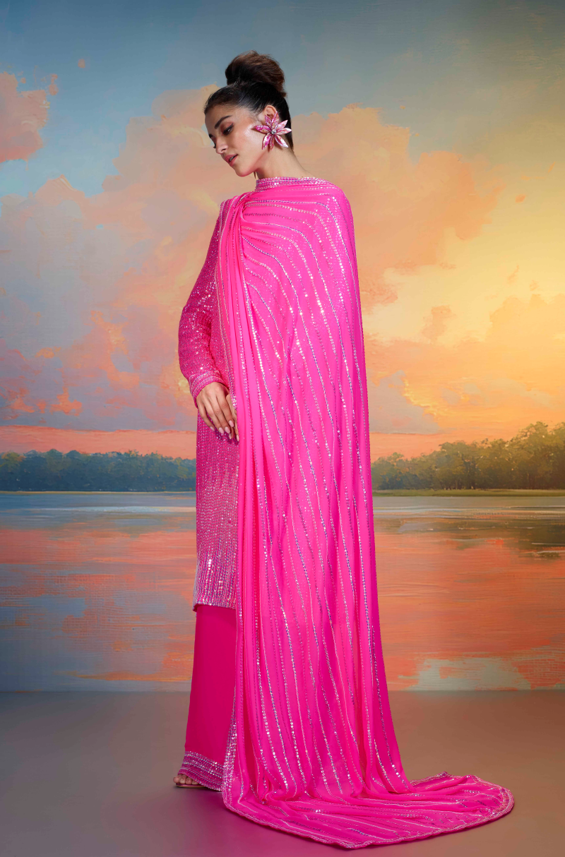 Pink Ombre Moon Sequin Kurta Set