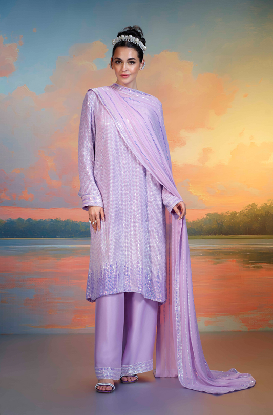 Lilac Ombre Moon Sequin Kurta Set